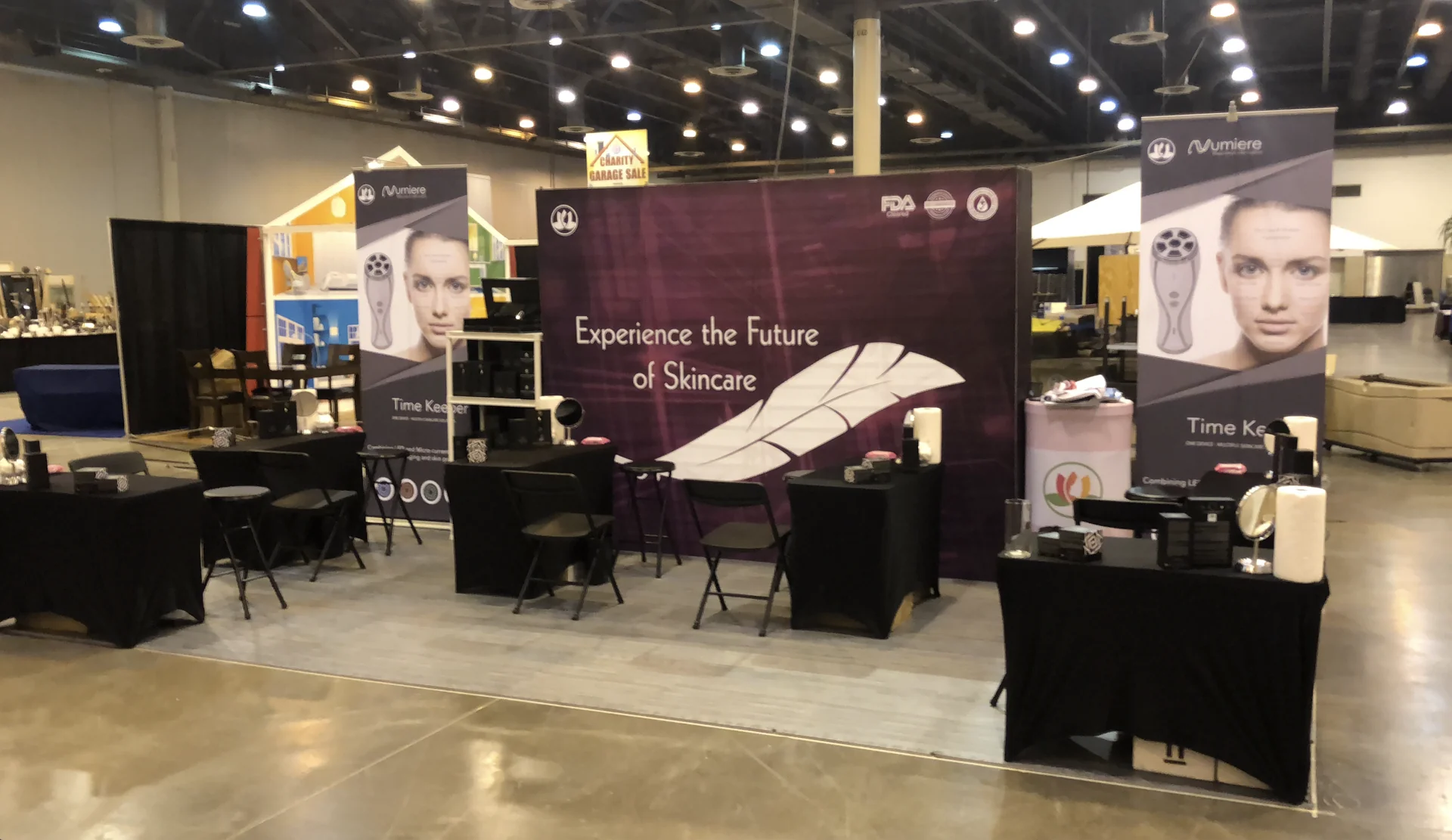 Mazel Marketing beauty technology booth with several demonstration stations